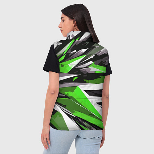 Женский жилет Чёрно-зелёная-белая абстракция / 3D-Светло-серый – фото 4