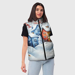 Женский жилет Зимний новогодний городской пейзаж, цвет: 3D-красный — фото 2