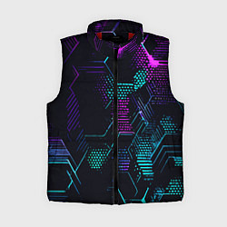 Женский жилет Розово-голубые точки и линии на чёрном фоне, цвет: 3D-красный