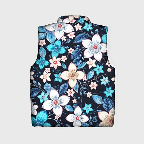 Женский жилет Сине-белые цветы на чёрном фоне / 3D-Красный – фото 2