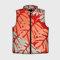 Женский жилет Отпечатки монстеры на красном, цвет: 3D-светло-серый
