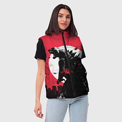 Женский жилет Godzilla destroys the city, цвет: 3D-светло-серый — фото 2