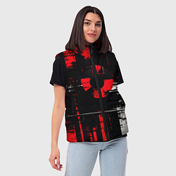 Женский жилет Красно-белый гранж на чёрном фоне, цвет: 3D-красный — фото 2