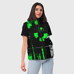 Женский жилет Зелёно-белый гранж на чёрном фоне, цвет: 3D-черный — фото 2