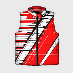 Женский жилет Чёрно-белые глитч полосы на красном фоне, цвет: 3D-светло-серый