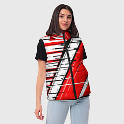 Женский жилет Чёрно-белые глитч полосы на красном фоне, цвет: 3D-светло-серый — фото 2