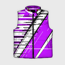 Женский жилет Чёрно-белые глитч полосы на фиолетовом фоне, цвет: 3D-красный