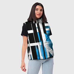 Женский жилет Чёрно-синие вертикальные и горизонтальные полосы н, цвет: 3D-красный — фото 2