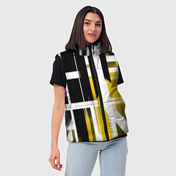 Женский жилет Чёрно-жёлтые вертикальные и горизонтальные полосы, цвет: 3D-красный — фото 2