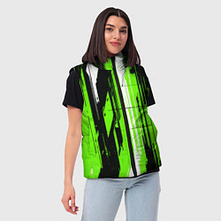 Женский жилет Вертикальные чёрно-белые линии на зелёном фоне, цвет: 3D-красный — фото 2