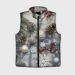 Женский жилет Новогодние игрушки и шишки