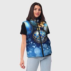 Женский жилет Синие новогодние шары, цвет: 3D-красный — фото 2