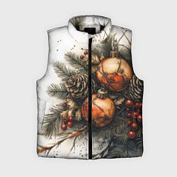 Женский жилет Новогодние игрушки и шишки