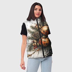 Женский жилет Новогодние игрушки и шишки, цвет: 3D-черный — фото 2