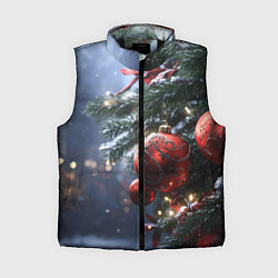 Женский жилет Красные новогодние шары с узорами