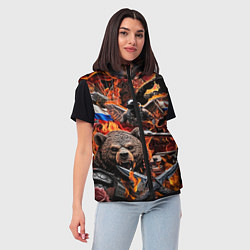 Женский жилет Русский медведь воин на фоне военной техники, цвет: 3D-черный — фото 2