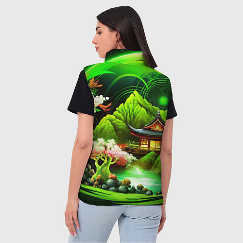 Женский жилет Природа Японии в зеленых цветах / 3D-Светло-серый – фото 4