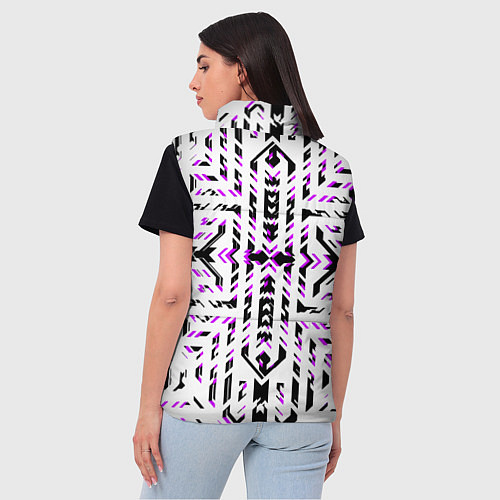 Женский жилет Чёрно-фиолетовые диагональные полосы на белом фоне / 3D-Светло-серый – фото 4