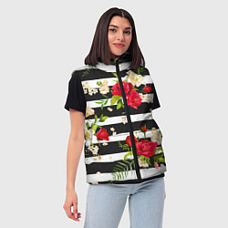 Женский жилет Красные розы на черных полосках, цвет: 3D-черный — фото 2