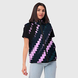 Женский жилет Тёмно-синий с розовым искажённые полосы, цвет: 3D-черный — фото 2