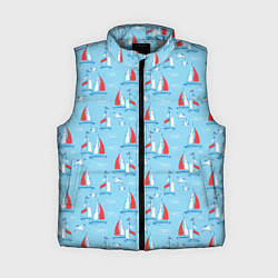 Женский жилет Морской паттерн с парусными лодками и чайками, цвет: 3D-светло-серый