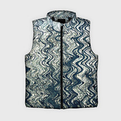 Женский жилет Бело-синий искажённые абстрактные линии, цвет: 3D-черный