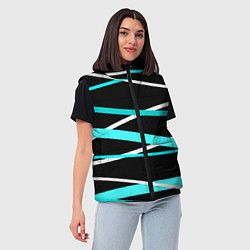 Женский жилет Чёрный с бело-голубыми полосами, цвет: 3D-черный — фото 2