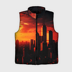Женский жилет Стилизованный город оранжевый закат, цвет: 3D-черный