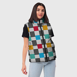 Женский жилет Узор в горошек пэчворк разноцветный, цвет: 3D-черный — фото 2