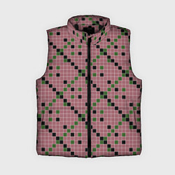 Женский жилет Коричневая с черным и зеленым плитка, цвет: 3D-черный