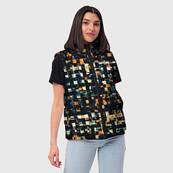 Женский жилет Тёмный синий с оранжевым кубики абстракция, цвет: 3D-черный — фото 2