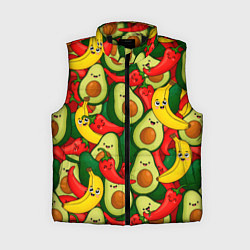 Женский жилет Авокадо, бананы, перцы чили улыбаются - паттерн фр