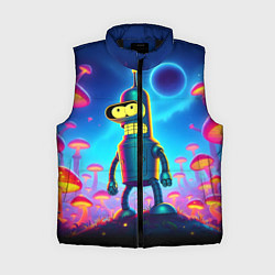 Женский жилет Сынишка Бендера в сказочном лесу светящихся грибов, цвет: 3D-черный