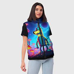 Женский жилет Сынишка Бендера в сказочном лесу светящихся грибов, цвет: 3D-черный — фото 2