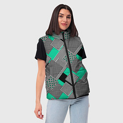 Женский жилет Черно бирюзовая абстрактная геометрия пэчворк, цвет: 3D-черный — фото 2