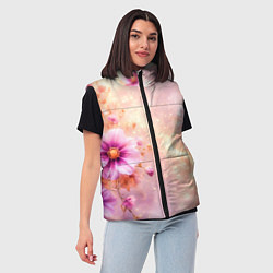 Женский жилет Нежный розовый цветочный с золотистым свечением, цвет: 3D-красный — фото 2