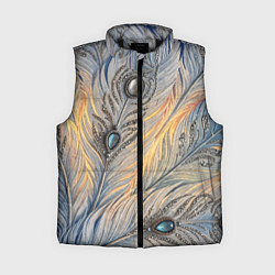 Женский жилет Синие перья с самоцветами, цвет: 3D-черный