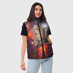 Женский жилет Кот на вулкане, цвет: 3D-красный — фото 2