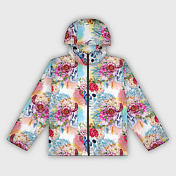 Ветровка с капюшоном женская Цветы и бабочки 5, цвет: 3D-черный
