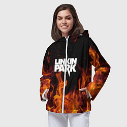 Ветровка с капюшоном женская Linkin Park: Hell Flame, цвет: 3D-белый — фото 2