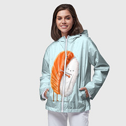 Ветровка с капюшоном женская Суши друзья, цвет: 3D-белый — фото 2