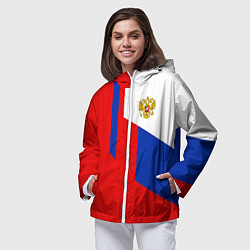 Ветровка с капюшоном женская Russia: Geometry Tricolor, цвет: 3D-белый — фото 2