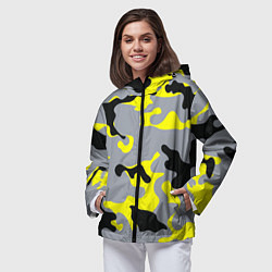 Ветровка с капюшоном женская Yellow & Grey Camouflage, цвет: 3D-черный — фото 2