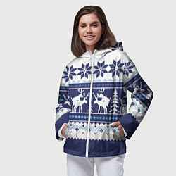 Ветровка с капюшоном женская Узор с оленями, цвет: 3D-белый — фото 2