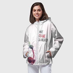 Ветровка с капюшоном женская Моё сердце замерло, цвет: 3D-белый — фото 2