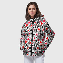 Ветровка с капюшоном женская Игральные карты - тузы, цвет: 3D-черный — фото 2