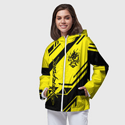 Ветровка с капюшоном женская Cyberpunk 2077: Yellow Samurai, цвет: 3D-белый — фото 2