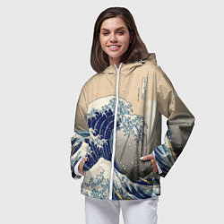 Ветровка с капюшоном женская Kanagawa Wave Art, цвет: 3D-белый — фото 2