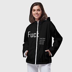 Ветровка с капюшоном женская Fuck, цвет: 3D-белый — фото 2