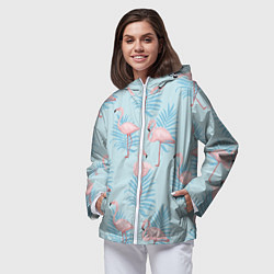 Ветровка с капюшоном женская Арт с розовым фламинго, цвет: 3D-белый — фото 2